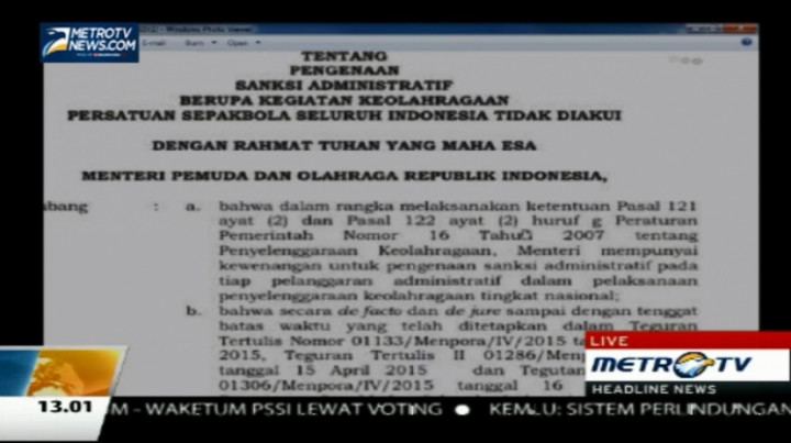 Inilah Surat Pembekuan PSSI oleh Menpora