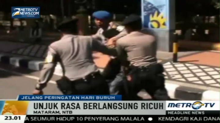 Menyambut Hari Buruh, Demonstrasi di Mataram Berujung Ricuh