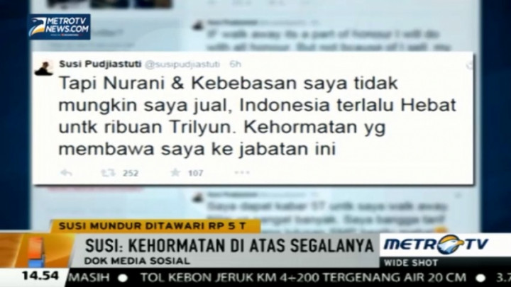 Ditawari Rp5 Triliun untuk Mundur, Susi: Kehormatan Diatas Segalanya 