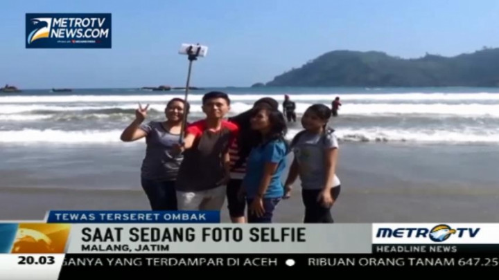 Asyik Berfoto Selfie, Seorang Wanita Tewas Terseret Ombak 