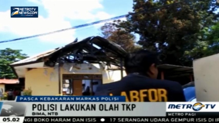 Polisi Gelar Olah TKP Pascakebakaran Mapolres Bima