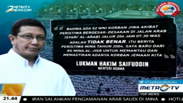 Menag: Kabar 52 WNI Meninggal Dunia Akibat Tragedi Mina Tidak Benar
