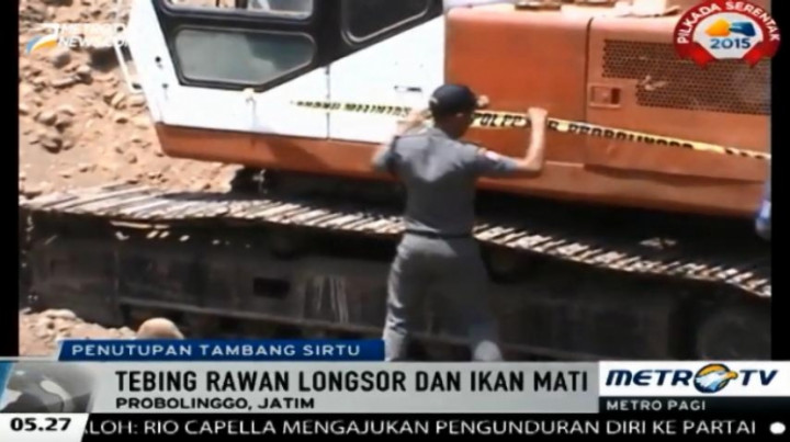 Polisi Tutup Paksa Tambang Pasir Ilegal di Bantaran Sungai Porong Sidoarjo
