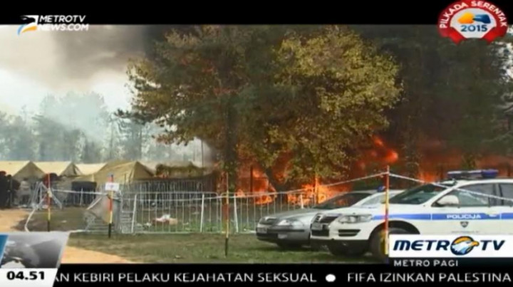 Tenda Imigran di Perbatasan Slovenia Terbakar