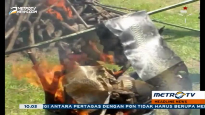 BKSDA Lampung Musnahkan 400 Lembar Kulit Ular Sanca Sitaan 