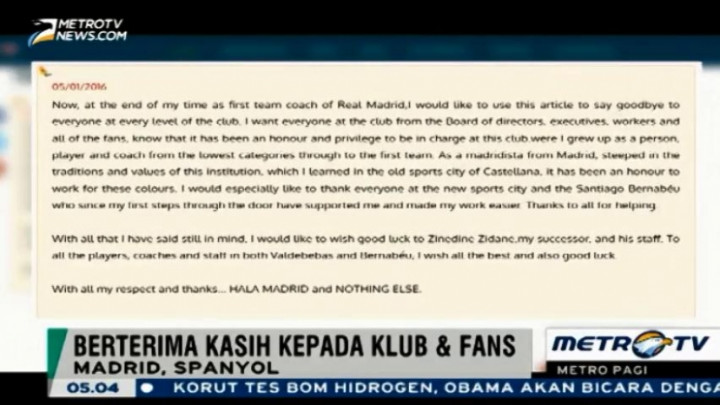 Benitez Tulis Surat Perpisahan pada Pemain Real Madrid