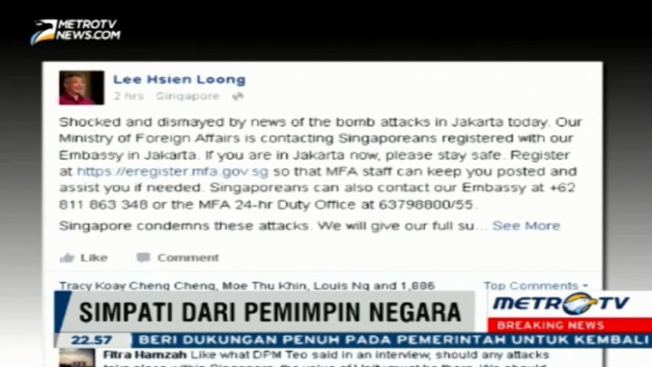 Ungkapan Simpati Para Pemimpin Dunia Atas Teror Bom Sarinah 
