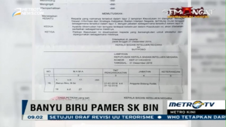  Pamer SK Anggota BIN, Banyu Biru Dievaluasi 