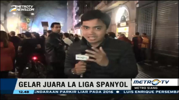 Ribuan Suporter Rayakan Kemenangan Barcelona di Plaza de Catalunya