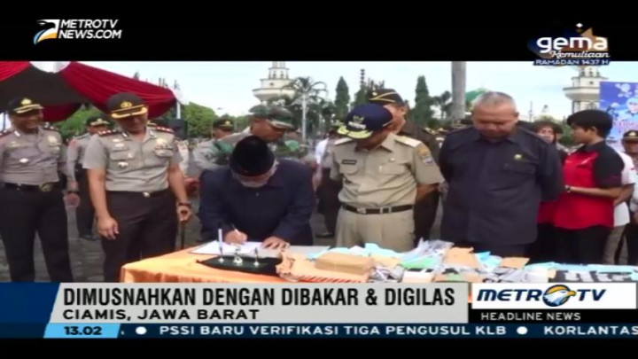 Polres Ciamis Musnahkan Ribuan Botol Miras