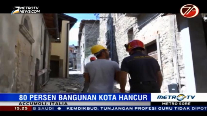 80% Bangunan di Accumoli Hancur Pascagempa Italia
