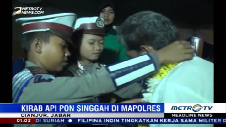Tiba di Cianjur, Rombongan Kirab Api PON Disambut Polisi Cilik