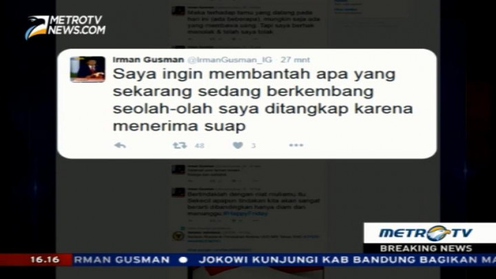 Irman Gusman Klarifikasi Penangkapannya via Twitter