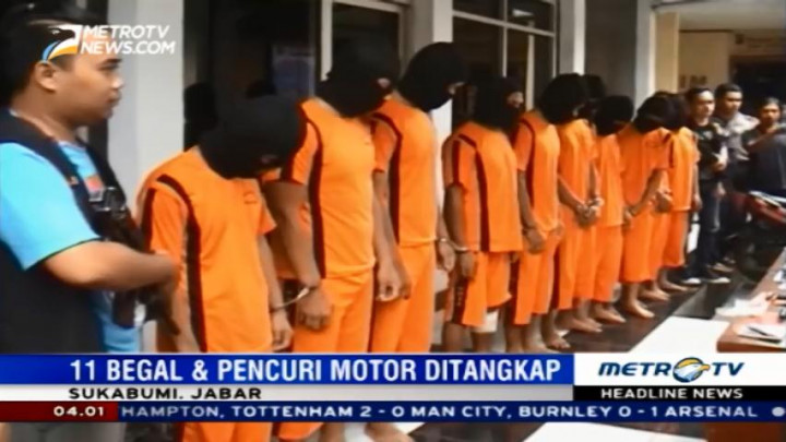 Polisi Tangkap 11 Begal dan Pencuri Motor di Sukabumi