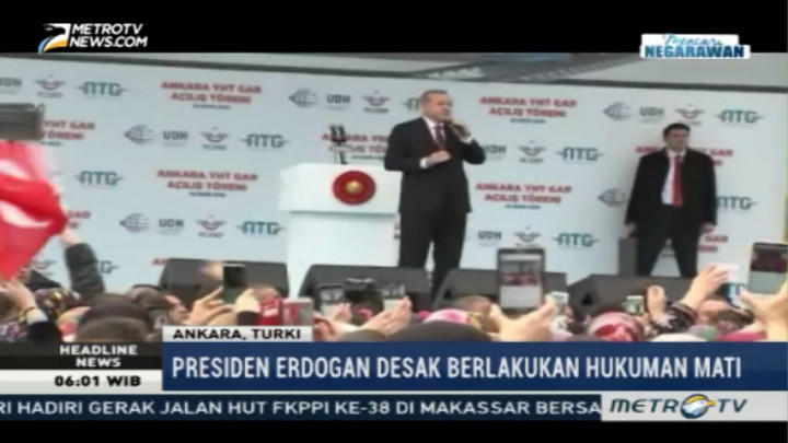 Erdogan Desak Parlemen Turki Berlakukan Hukuman Mati Bagi Pelaku Kudeta