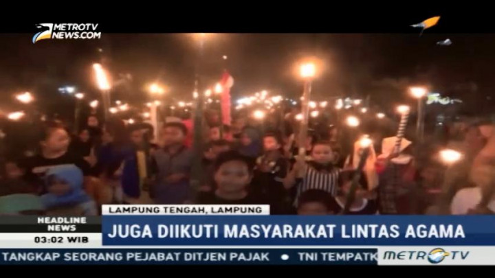 Ribuan Masyarakat Lampung Tengah Ikuti Parade Obor Jaga Bhinneka