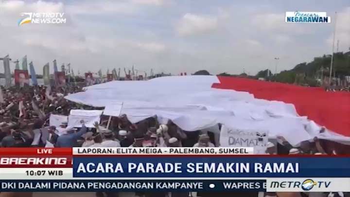 Nusantara Bersatu, Bendera Raksasa Karya Pemuda Sumsel Dibentangkan