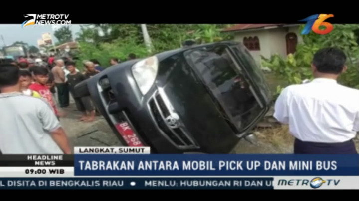 Tabrakan Mobil Pick Up dan Mini Bus di Langkat, 1 Tewas 7 Terluka