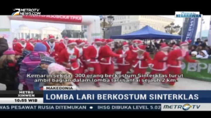 Ratusan Sinterklas di Makedonia Ikuti Lomba Lari