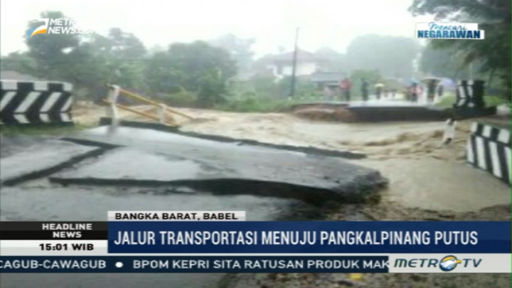 Sebuah Jembatan di Bangka Barat Ambruk Diterjang Banjir