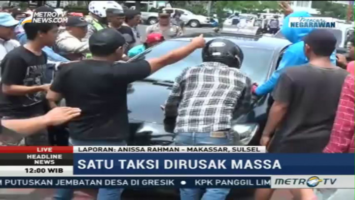 Mogok Massal di Makassar Ricuh, Satu Taksi dan Pos Polisi Dirusak