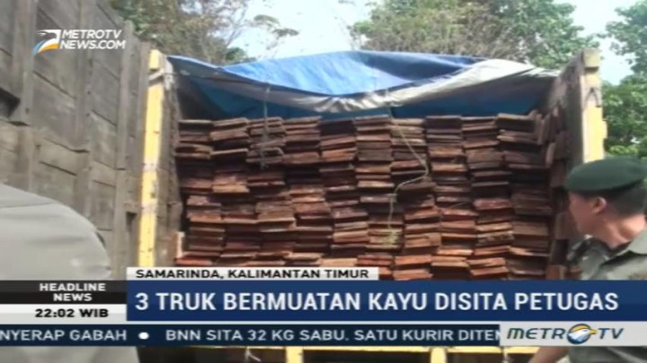 Petugas Sita Tiga Truk Kayu Ilegal di Samarinda