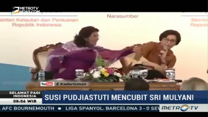 Disindir Soal Rokok, Menteri Susi Cubit Lengan Sri Mulyani
