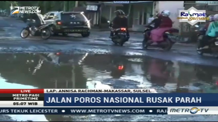 Jalan Poros Nasional di Bulukumba Rusak Parah