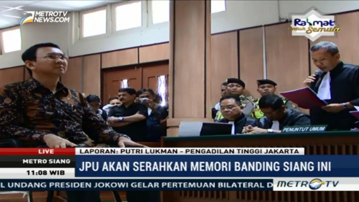 Jaksa Serahkan Memori Banding Kasus Ahok Hari Ini