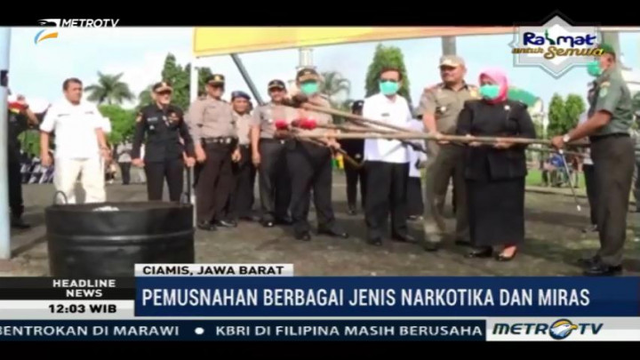 Polres Ciamis Musnahkan Puluhan Ribu Botol Miras dan Narkotika