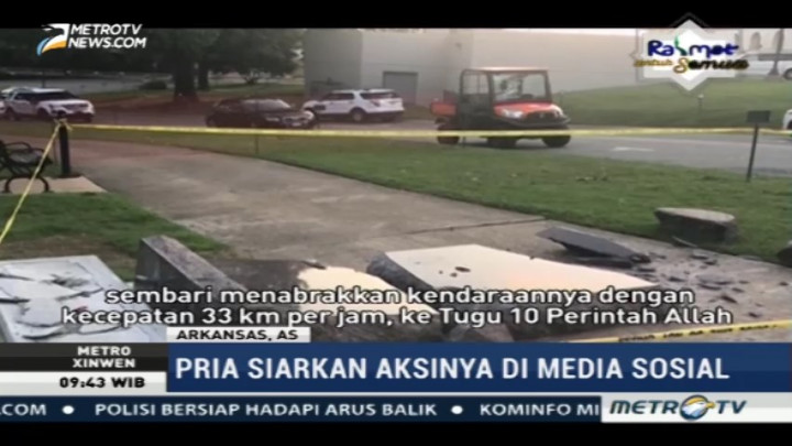 Seorang Pria Hancurkan Tugu di Arkansas