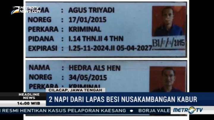 Dua Napi Lapas Besi Nusakambangan Kabur