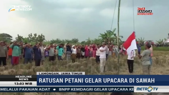 Petani Lamongan Gelar Upacara Kemerdekaan di Sawah