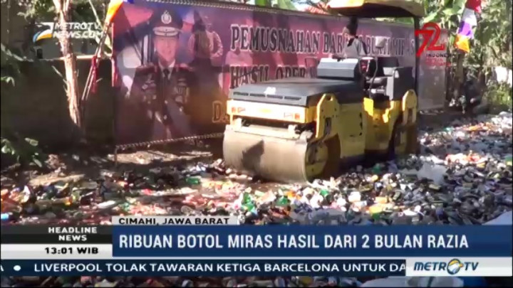 20 Ribu Botol Miras Ilegal Dimusnahkan di Cimahi