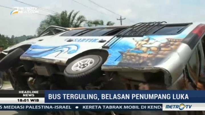 Bus Terguling di Jalinsum Medan-Tebingtinggi, Belasan Orang Terluka