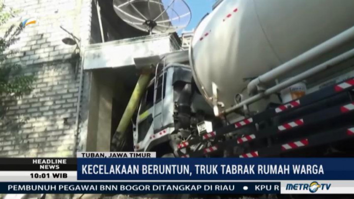 Truk Hantam Mobil dan Rumah Warga di Tuban