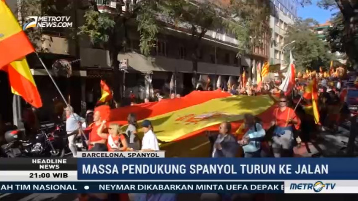 Tolak Referendum Catalunya, Massa Long March Keliling Kota Barcelona