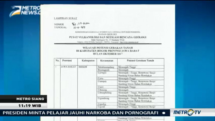 BPBD Bogor Keluarkan Surat Peringatan Dini Pergerakan Tanah