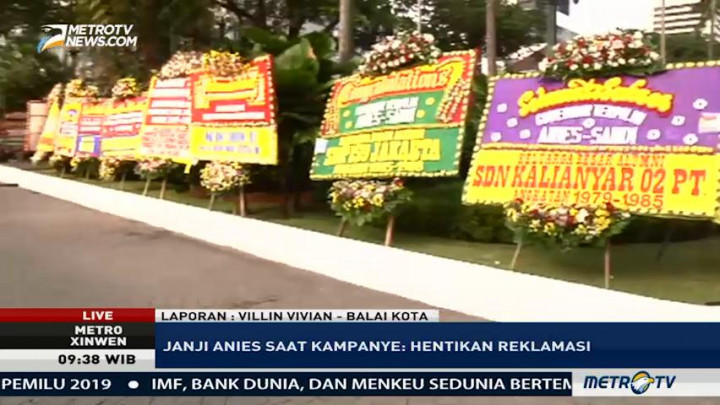Jelang Pelantikan, Balai Kota DKI Diserbu Karangan Bunga