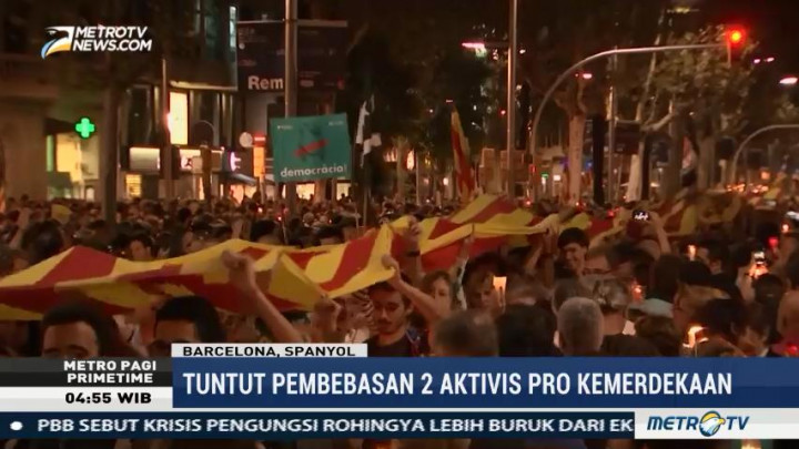 Ribuan Warga Demo Tuntut Pembebasan Dua Aktivis Catalonia