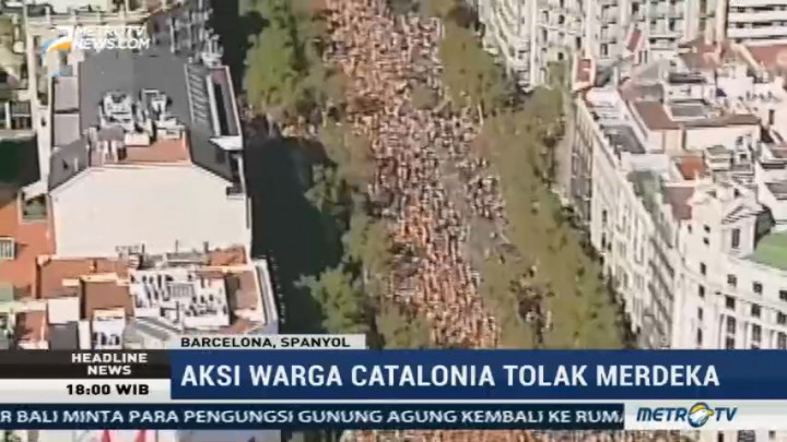 Ratusan Ribu Orang di Barcelona Gelar Aksi Tolak Kemerdekaan Catalonia