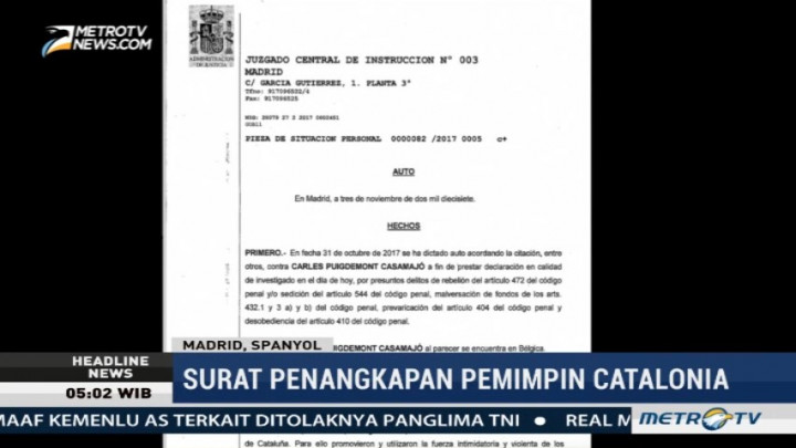 Spanyol Rilis Surat Penangkapan Eks Presiden Catalonia