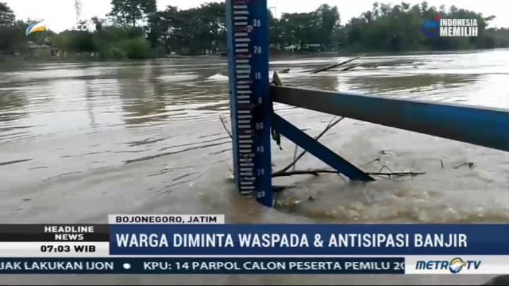 Permukaan Air Sungai Bengawan Solo di Bojonegoro Terus Naik