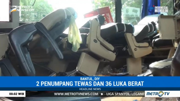 Bus Wisata Tabrak Tebing di Mangunan, 2 Orang Tewas
