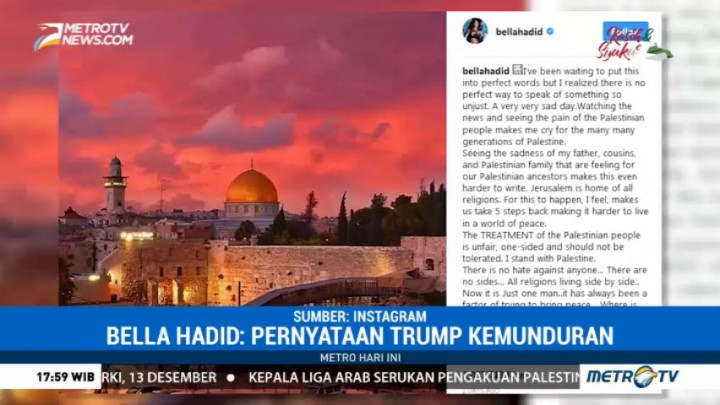 Supermodel Bella Hadid Kecam Keputusan Trump terkait Yerusalem