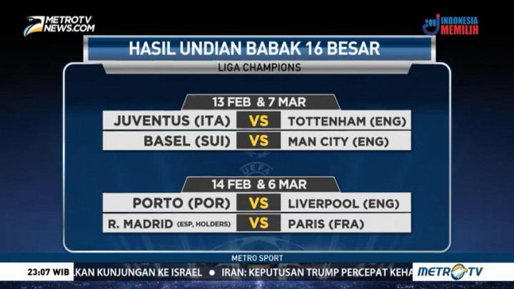 Hasil Undian 16 Besar Liga Champions dan 32 Besar Liga Europa