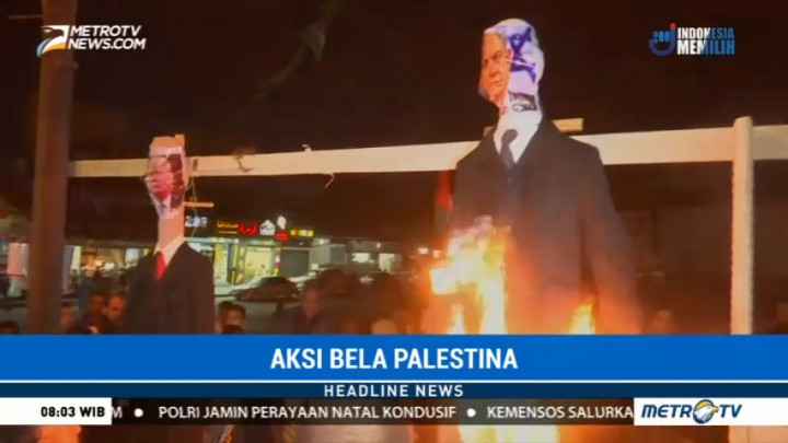 Demonstran di Gaza Bakar Patung Trump dan PM Israel