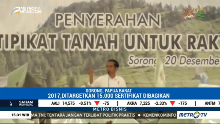 Jokowi Bagikan 1.230 Sertifikat Tanah untuk Warga Sorong