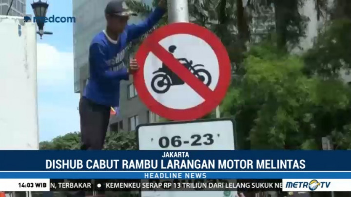 Dishub DKI Mulai Turunkan Rambu Larangan Sepeda Motor Melintas