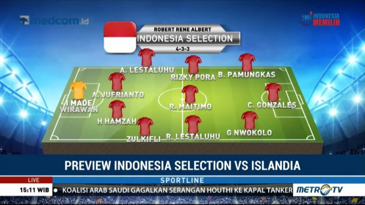 Susunan Formasi Indonesia Selection vs Islandia